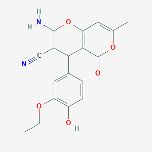 molecular formula C18H16N2O5 B2753457 2-氨基-4-(3-乙氧基-4-羟基苯基)-7-甲基-5-酮-4H,5H-吡喃[4,3-b]吡喃-3-碳腈 CAS No. 340809-01-0