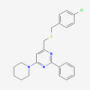 molecular formula C23H24ClN3S B2753467 4-Chlorobenzyl (2-phenyl-6-piperidino-4-pyrimidinyl)methyl sulfide CAS No. 338961-75-4