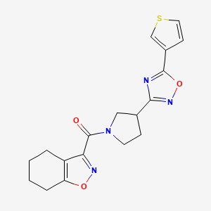 molecular formula C18H18N4O3S B2753478 (4,5,6,7-Tetrahydrobenzo[d]isoxazol-3-yl)(3-(5-(thiophen-3-yl)-1,2,4-oxadiazol-3-yl)pyrrolidin-1-yl)methanone CAS No. 2034414-29-2