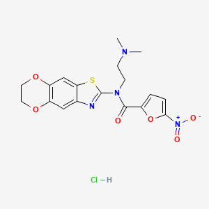 molecular formula C18H19ClN4O6S B2753510 N-(6,7-二氢-[1,4]二氧杂环[2',3':4,5]苯并[1,2-d]噻唑-2-基)-N-(2-(二甲基氨基)乙基)-5-硝基呋喃-2-甲酰胺盐酸盐 CAS No. 1322195-23-2