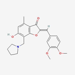 molecular formula C23H25NO5 B2753511 (Z)-2-(3,4-dimethoxybenzylidene)-6-hydroxy-4-methyl-7-(pyrrolidin-1-ylmethyl)benzofuran-3(2H)-one CAS No. 903185-40-0