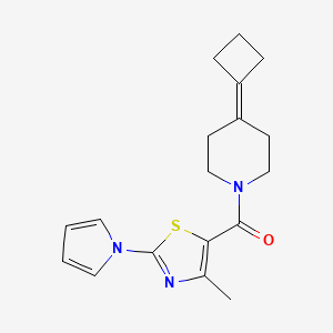 molecular formula C18H21N3OS B2753539 (4-Cyclobutylidenepiperidin-1-yl)-(4-methyl-2-pyrrol-1-yl-1,3-thiazol-5-yl)methanone CAS No. 2319637-60-8