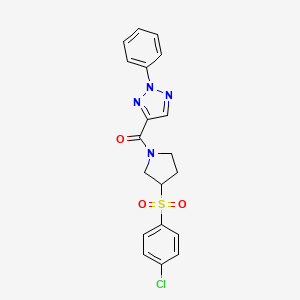 molecular formula C19H17ClN4O3S B2753550 (3-((4-氯苯基)磺酰)吡咯啉-1-基)(2-苯基-2H-1,2,3-三唑-4-基)甲酮 CAS No. 1448076-77-4