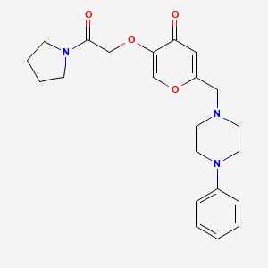 molecular formula C22H27N3O4 B2753563 5-(2-Oxo-2-pyrrolidin-1-ylethoxy)-2-[(4-phenylpiperazin-1-yl)methyl]pyran-4-one CAS No. 898429-26-0