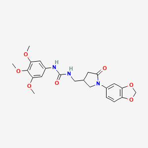molecular formula C22H25N3O7 B2753572 1-((1-(Benzo[d][1,3]dioxol-5-yl)-5-oxopyrrolidin-3-yl)methyl)-3-(3,4,5-trimethoxyphenyl)urea CAS No. 955258-00-1
