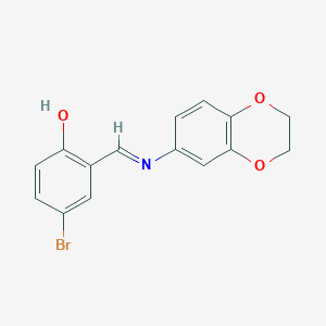 molecular formula C15H12BrNO3 B2753574 4-溴-2-[(E)-(2,3-二氢-1,4-苯并二氧杂环-6-基)亚甲基]酚 CAS No. 664311-23-3