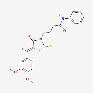 molecular formula C22H22N2O4S2 B2753595 4-[(5Z)-5-[(3,4-二甲氧基苯基)甲亚甲基]-4-氧代-2-硫代-1,3-噻唑烷-3-基]-N-苯基丁酰胺 CAS No. 681833-42-1