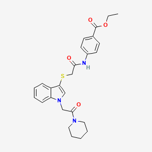molecular formula C26H29N3O4S B2753603 乙酸4-[({[1-(2-氧代-2-哌啶-1-基乙基)-1H-吲哚-3-基]硫代}乙酰)氨基]苯酯 CAS No. 878053-18-0