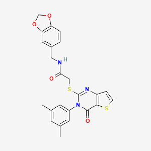 molecular formula C24H21N3O4S2 B2753605 N-(1,3-benzodioxol-5-ylmethyl)-2-{[3-(3,5-dimethylphenyl)-4-oxo-3,4-dihydrothieno[3,2-d]pyrimidin-2-yl]sulfanyl}acetamide CAS No. 1260994-31-7