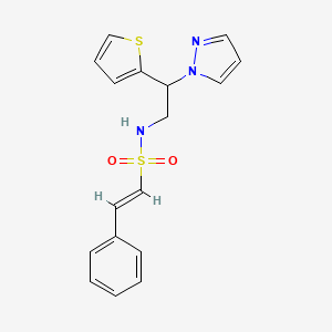 molecular formula C17H17N3O2S2 B2753610 (E)-N-(2-(1H-吡唑-1-基)-2-(噻吩-2-基)乙基)-2-苯乙烯磺酰胺 CAS No. 2035018-83-6