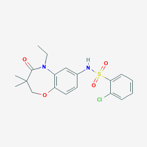 molecular formula C19H21ClN2O4S B2753619 2-氯-N-(5-乙基-3,3-二甲基-4-氧代-2,3,4,5-四氢苯并[b][1,4]噁唑-7-基)苯磺酰胺 CAS No. 922077-01-8