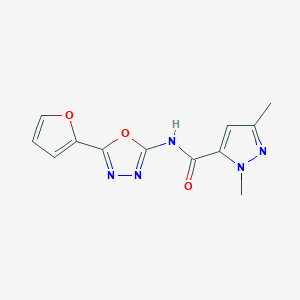 molecular formula C12H11N5O3 B2753630 N-(5-(furan-2-yl)-1,3,4-oxadiazol-2-yl)-1,3-dimethyl-1H-pyrazole-5-carboxamide CAS No. 1013795-01-1