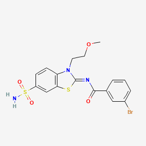 molecular formula C17H16BrN3O4S2 B2753631 3-bromo-N-[3-(2-methoxyethyl)-6-sulfamoyl-1,3-benzothiazol-2-ylidene]benzamide CAS No. 865159-70-2