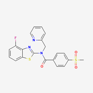 molecular formula C21H16FN3O3S2 B2753632 N-(4-fluorobenzo[d]thiazol-2-yl)-4-(methylsulfonyl)-N-(pyridin-2-ylmethyl)benzamide CAS No. 886943-63-1
