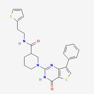 molecular formula C24H24N4O2S2 B2753658 1-(4-oxo-7-phenyl-3,4-dihydrothieno[3,2-d]pyrimidin-2-yl)-N-(2-(thiophen-2-yl)ethyl)piperidine-3-carboxamide CAS No. 1251709-04-2