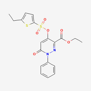 molecular formula C19H18N2O6S2 B2753659 Ethyl 4-(((5-ethylthiophen-2-yl)sulfonyl)oxy)-6-oxo-1-phenyl-1,6-dihydropyridazine-3-carboxylate CAS No. 886951-59-3