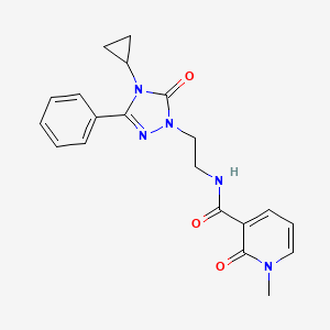 molecular formula C20H21N5O3 B2753694 N-(2-(4-cyclopropyl-5-oxo-3-phenyl-4,5-dihydro-1H-1,2,4-triazol-1-yl)ethyl)-1-methyl-2-oxo-1,2-dihydropyridine-3-carboxamide CAS No. 2194847-20-4