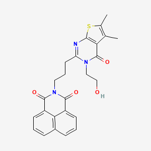 2-(3-(3-(2-hydroxyethyl)-5,6-dimethyl-4-oxo-3,4-dihydrothieno[2,3-d]pyrimidin-2-yl)propyl)-1H-benzo[de]isoquinoline-1,3(2H)-dione