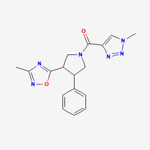 molecular formula C17H18N6O2 B2753732 (3-(3-methyl-1,2,4-oxadiazol-5-yl)-4-phenylpyrrolidin-1-yl)(1-methyl-1H-1,2,3-triazol-4-yl)methanone CAS No. 1903170-03-5
