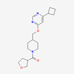 molecular formula C19H27N3O3 B2753744 (4-(((6-Cyclobutylpyrimidin-4-yl)oxy)methyl)piperidin-1-yl)(tetrahydrofuran-3-yl)methanone CAS No. 2319806-34-1
