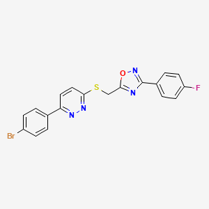 molecular formula C19H12BrFN4OS B2753784 3-(4-bromophenyl)-6-({[3-(4-fluorophenyl)-1,2,4-oxadiazol-5-yl]methyl}sulfanyl)pyridazine CAS No. 1111316-62-1