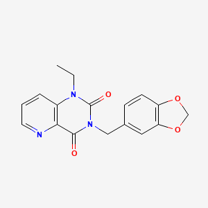molecular formula C17H15N3O4 B2753793 3-(1,3-苯并二氧杂环[5.5.1]十一烯-5-基甲基)-1-乙基吡啶并[3,2-d]嘧啶-2,4(1H,3H)-二酮 CAS No. 921798-18-7