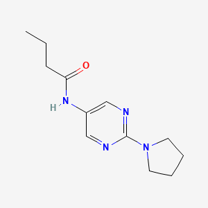 molecular formula C12H18N4O B2753797 N-(2-(吡咯啉-1-基)嘧啶-5-基)丁酰胺 CAS No. 1396787-10-2