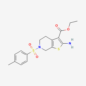 molecular formula C17H20N2O4S2 B2753918 乙酸-2-氨基-6-[(4-甲基苯基)磺酰]-4,5,6,7-四氢噻吩[2,3-c]吡啶-3-羧酯 CAS No. 474122-70-8