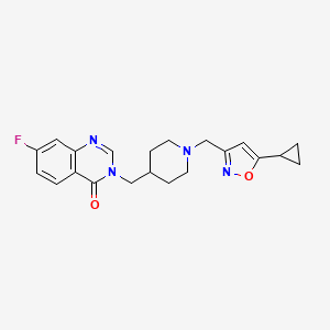 molecular formula C21H23FN4O2 B2753924 3-[[1-[(5-Cyclopropyl-1,2-oxazol-3-yl)methyl]piperidin-4-yl]methyl]-7-fluoroquinazolin-4-one CAS No. 2415501-21-0