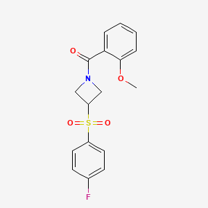 molecular formula C17H16FNO4S B2753936 (3-((4-Fluorophenyl)sulfonyl)azetidin-1-yl)(2-methoxyphenyl)methanone CAS No. 1448069-34-8