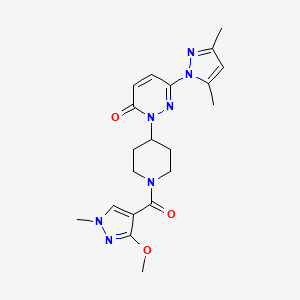 molecular formula C20H25N7O3 B2753953 6-(3,5-Dimethylpyrazol-1-yl)-2-[1-(3-methoxy-1-methylpyrazole-4-carbonyl)piperidin-4-yl]pyridazin-3-one CAS No. 2379997-35-8