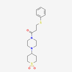molecular formula C18H26N2O3S2 B2753956 1-(4-(1,1-dioxidotetrahydro-2H-thiopyran-4-yl)piperazin-1-yl)-3-(phenylthio)propan-1-one CAS No. 1904409-58-0