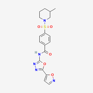 molecular formula C18H19N5O5S B2753973 N-(5-(isoxazol-5-yl)-1,3,4-oxadiazol-2-yl)-4-((3-methylpiperidin-1-yl)sulfonyl)benzamide CAS No. 946208-00-0