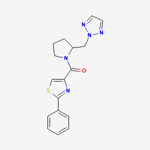 molecular formula C17H17N5OS B2753980 (2-((2H-1,2,3-三唑-2-基)甲基)吡咯啉-1-基)(2-苯基噻唑-4-基)甲酮 CAS No. 2097922-26-2