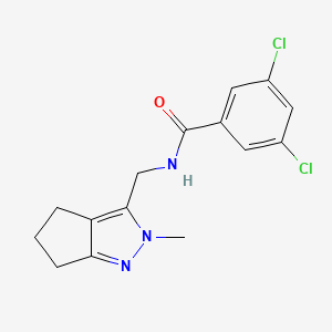 molecular formula C15H15Cl2N3O B2753984 3,5-dichloro-N-((2-methyl-2,4,5,6-tetrahydrocyclopenta[c]pyrazol-3-yl)methyl)benzamide CAS No. 2034508-00-2