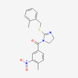 molecular formula C19H19N3O3S B2753989 (4-甲基-3-硝基苯基)(2-((2-甲基苄硫基)-4,5-二氢-1H-咪唑-1-基)甲酮) CAS No. 851801-27-9