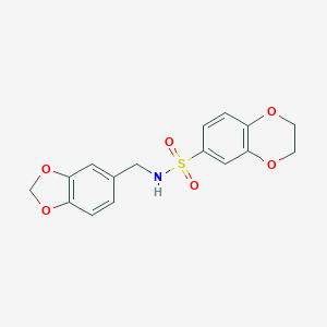 molecular formula C16H15NO6S B275400 N-(1,3-benzodioxol-5-ylmethyl)-2,3-dihydro-1,4-benzodioxine-6-sulfonamide 
