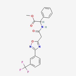 molecular formula C20H16F3N3O4 B2754056 Methyl 2-phenyl-2-[(2-{3-[3-(trifluoromethyl)phenyl]-1,2,4-oxadiazol-5-yl}acetyl)amino]acetate CAS No. 1024594-48-6