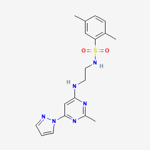 molecular formula C18H22N6O2S B2754061 2,5-dimethyl-N-(2-((2-methyl-6-(1H-pyrazol-1-yl)pyrimidin-4-yl)amino)ethyl)benzenesulfonamide CAS No. 1170168-09-8