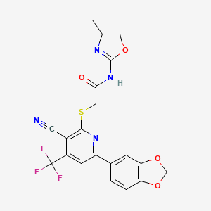 2-[6-(1,3-benzodioxol-5-yl)-3-cyano-4-(trifluoromethyl)pyridin-2-yl]sulfanyl-N-(4-methyl-1,3-oxazol-2-yl)acetamide