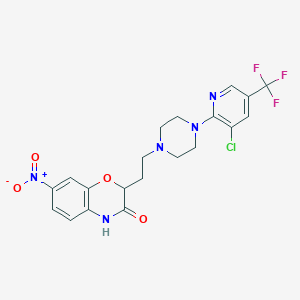 molecular formula C20H19ClF3N5O4 B2754142 2-(2-{4-[3-chloro-5-(trifluoromethyl)-2-pyridinyl]piperazino}ethyl)-7-nitro-2H-1,4-benzoxazin-3(4H)-one CAS No. 860611-53-6