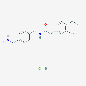 molecular formula C21H27ClN2O B2754151 N-[[4-(1-Aminoethyl)phenyl]methyl]-2-(5,6,7,8-tetrahydronaphthalen-2-yl)acetamide;hydrochloride CAS No. 2445785-90-8