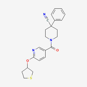 4-Phenyl-1-(6-((tetrahydrothiophen-3-yl)oxy)nicotinoyl)piperidine-4-carbonitrile
