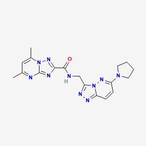 molecular formula C18H20N10O B2754160 5,7-dimethyl-N-((6-(pyrrolidin-1-yl)-[1,2,4]triazolo[4,3-b]pyridazin-3-yl)methyl)-[1,2,4]triazolo[1,5-a]pyrimidine-2-carboxamide CAS No. 2034352-91-3