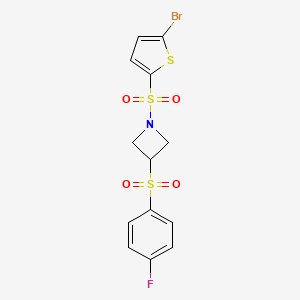 molecular formula C13H11BrFNO4S3 B2754168 1-((5-Bromothiophen-2-yl)sulfonyl)-3-((4-fluorophenyl)sulfonyl)azetidine CAS No. 1797303-26-4