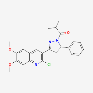 molecular formula C24H24ClN3O3 B2754174 1-[5-(2-Chloro-6,7-dimethoxyquinolin-3-yl)-3-phenyl-3,4-dihydropyrazol-2-yl]-2-methylpropan-1-one CAS No. 949285-15-8