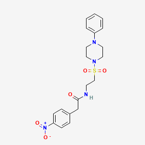 molecular formula C20H24N4O5S B2754210 2-(4-nitrophenyl)-N-(2-((4-phenylpiperazin-1-yl)sulfonyl)ethyl)acetamide CAS No. 897621-77-1