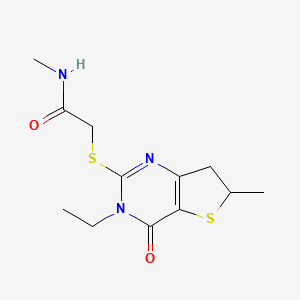 molecular formula C12H17N3O2S2 B2754214 2-((3-乙基-6-甲基-4-氧代-3,4,6,7-四氢噻吩[3,2-d]嘧啶-2-基)硫)-N-甲基乙酰胺 CAS No. 921497-73-6