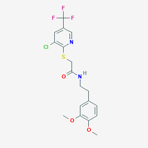 molecular formula C18H18ClF3N2O3S B2754217 2-[3-chloro-5-(trifluoromethyl)pyridin-2-yl]sulfanyl-N-[2-(3,4-dimethoxyphenyl)ethyl]acetamide CAS No. 1023543-68-1