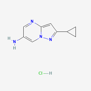 molecular formula C9H11ClN4 B2754225 2-Cyclopropylpyrazolo[1,5-a]pyrimidin-6-amine hydrochloride CAS No. 1779128-21-0